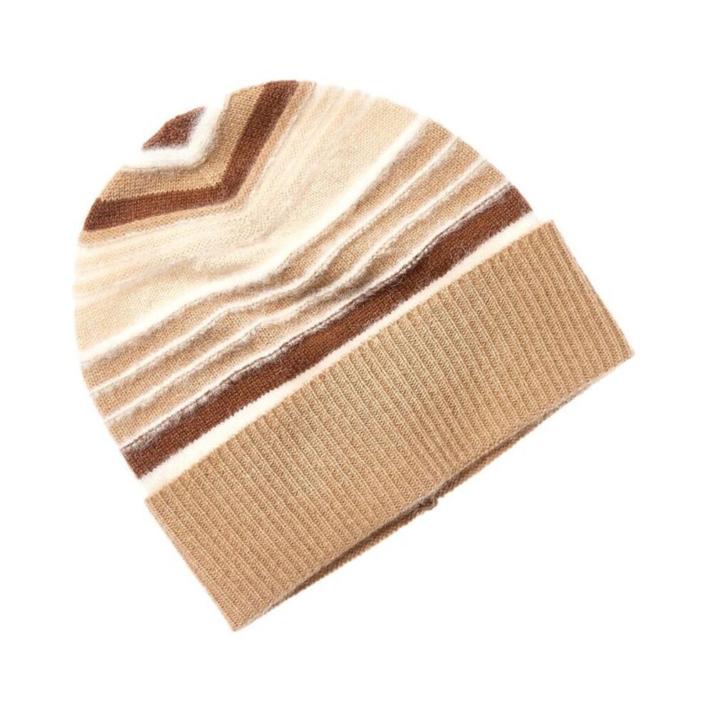 Phenix Fuzzy Stripe Cashmere Beanie, Brown